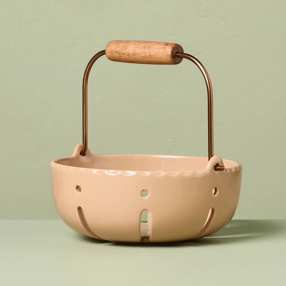 Hearth & Hand Magnolia Stoneware Berry Serving Bowl Handle Tan